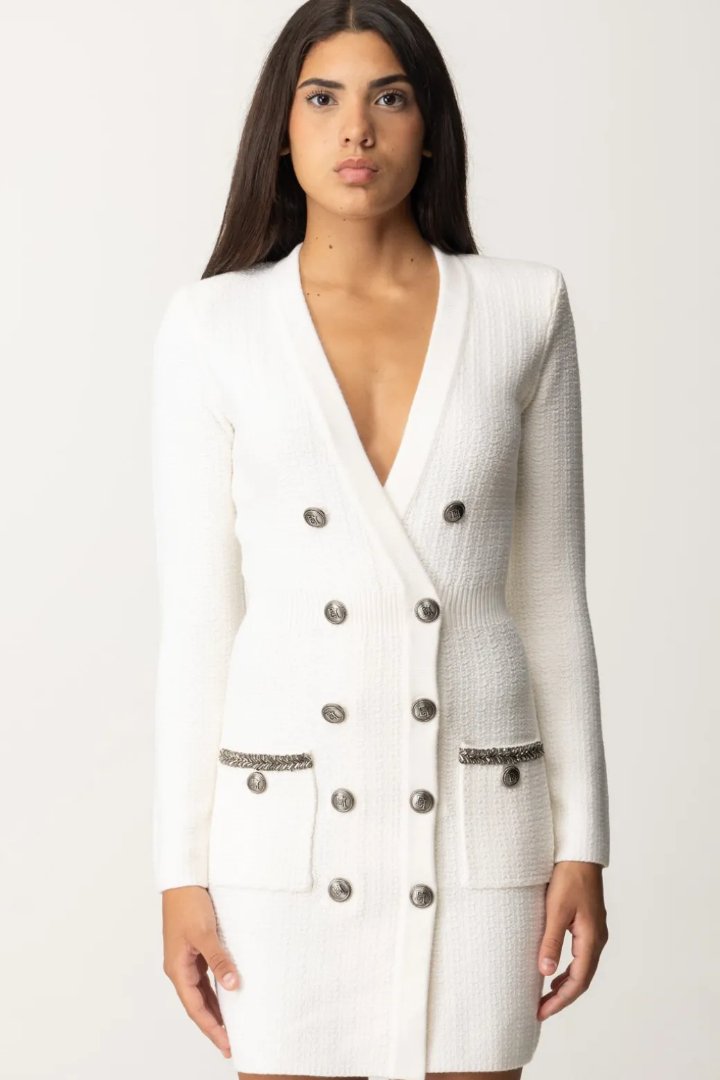 Elisabetta Franchi Abito In Maglia Doppiopetto con RicamoAVORIO