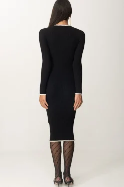 Elisabetta Franchi Abito Midi a Costine con Orli a ContrastoNERO/BURRO
