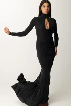 Elisabetta Franchi Abito Red Carpet In Cupro DrappeggiatoNERO