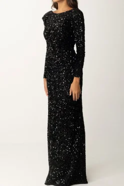 Elisabetta Franchi Abito Red Carpet In Ciniglia Full PaillettesNERO