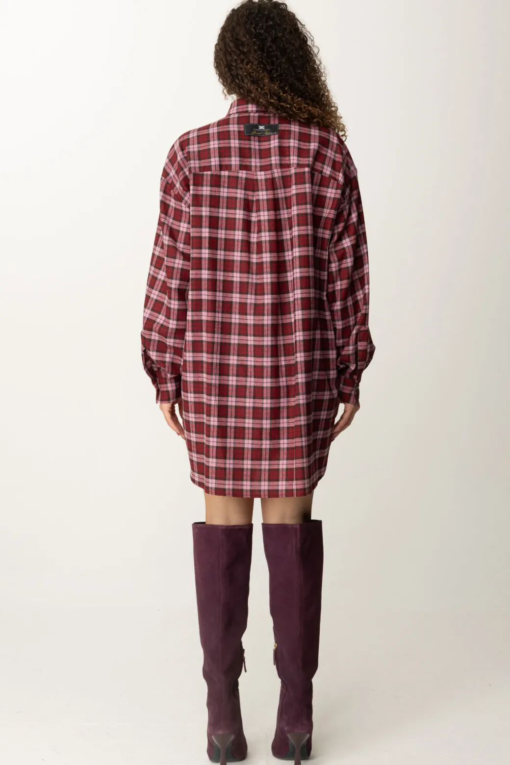 Elisabetta Franchi Abito Camicia In Lana Tartan con Patch RicamatoRED PASSION