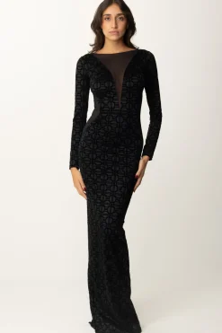 Elisabetta Franchi Abito Red Carpet con Flock e TulleNERO