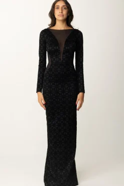 Elisabetta Franchi Abito Red Carpet con Flock e TulleNERO