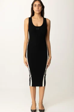 Elisabetta Franchi Abito Midi In Viscosa con Bande LogoNERO/BURRO