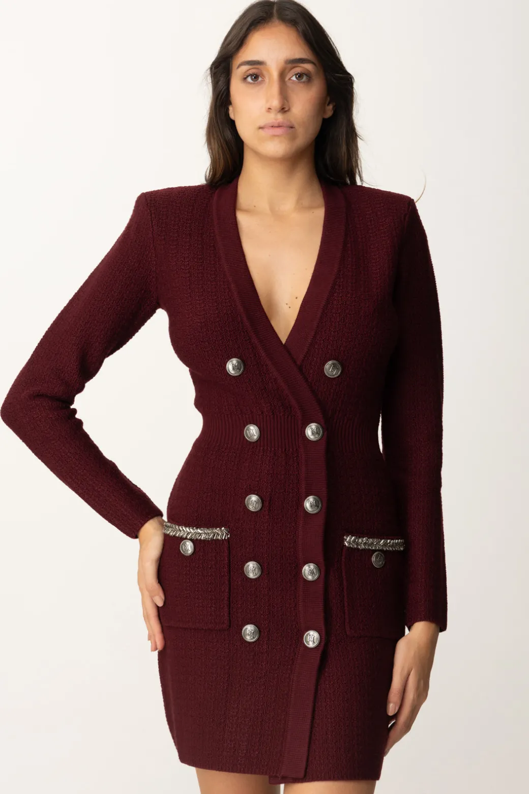 Elisabetta Franchi Abito In Maglia Doppiopetto con RicamoROUGE NOIR