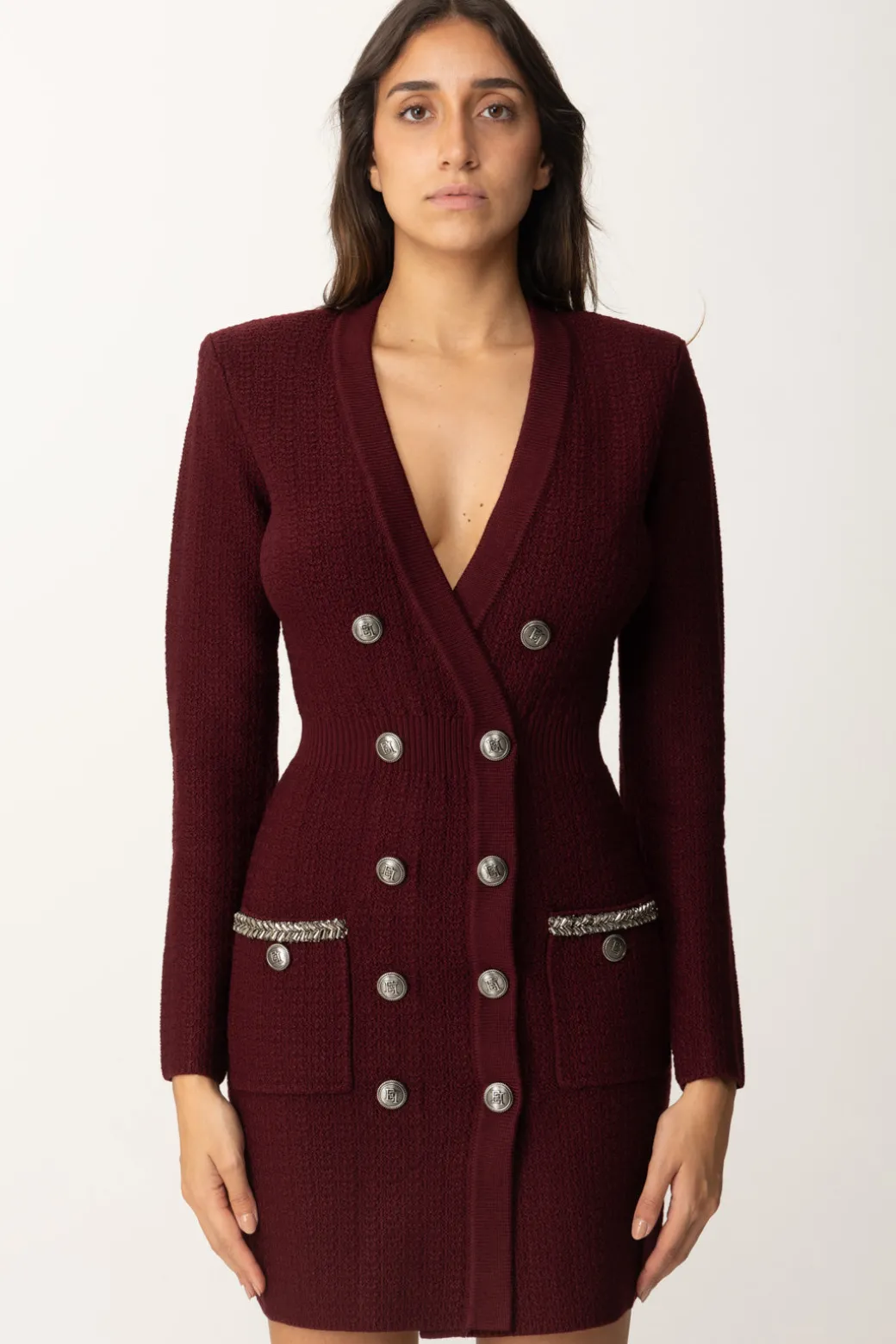 Elisabetta Franchi Abito In Maglia Doppiopetto con RicamoROUGE NOIR