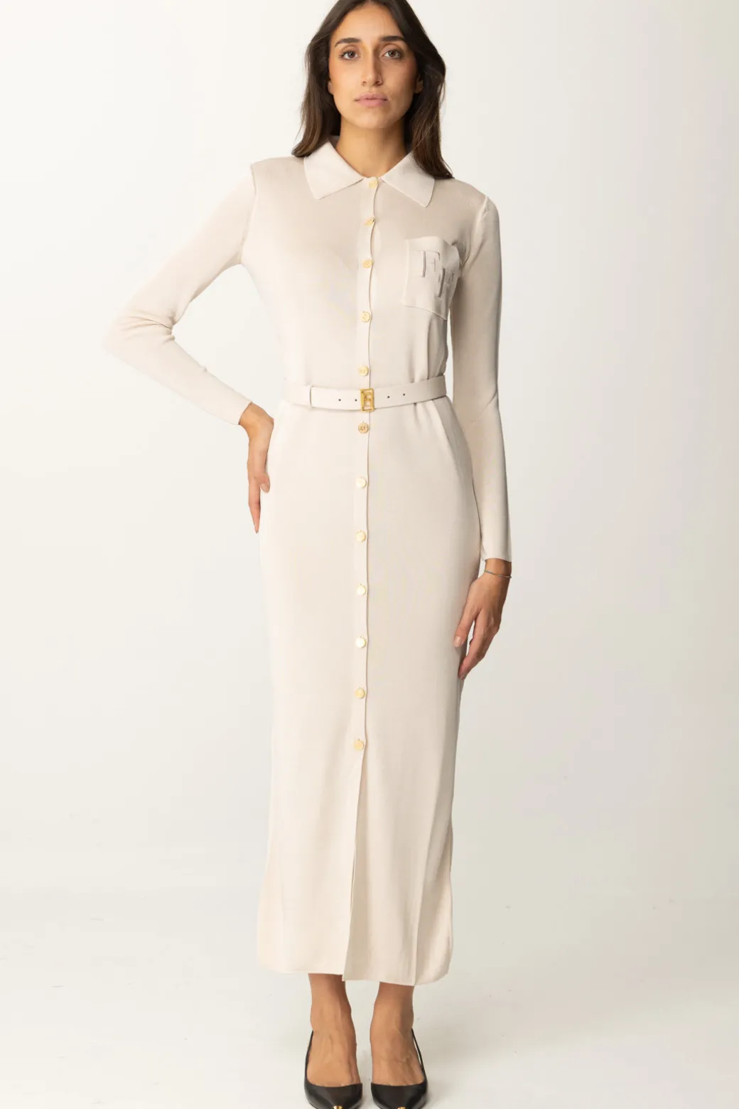 Elisabetta Franchi Abito Lungo In Maglia con CinturaLATTICE