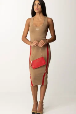 Elisabetta Franchi Abito Midi In Viscosa con Bande LogoCAMEL/RED PASSION