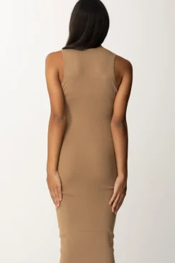 Elisabetta Franchi Abito Midi In Viscosa con Bande LogoCAMEL/RED PASSION