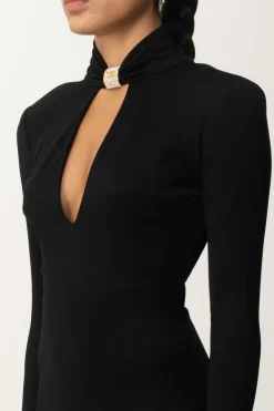 Elisabetta Franchi Abito Midi Asimmetrico con GioielloNERO