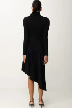 Elisabetta Franchi Abito Midi Asimmetrico con GioielloNERO