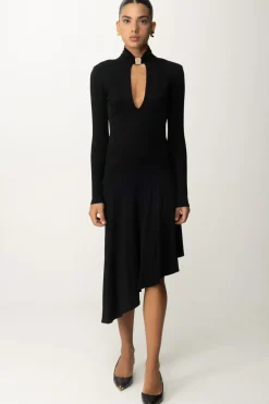 Elisabetta Franchi Abito Midi Asimmetrico con GioielloNERO