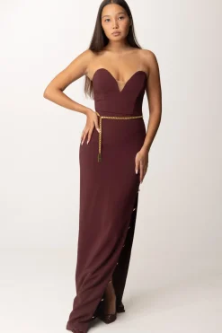 Elisabetta Franchi Abito Red Carpet con Bottoni Al Fianco e CinturaROUGE NOIR