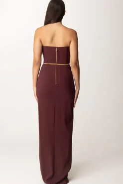 Elisabetta Franchi Abito Red Carpet con Bottoni Al Fianco e CinturaROUGE NOIR