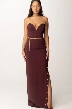 Elisabetta Franchi Abito Red Carpet con Bottoni Al Fianco e CinturaROUGE NOIR