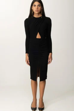 Elisabetta Franchi Abito Midi Drappeggiato con Cut-outNERO