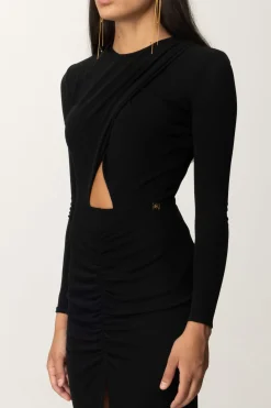 Elisabetta Franchi Abito Midi Drappeggiato con Cut-outNERO