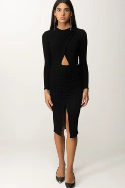 Elisabetta Franchi Abito Midi Drappeggiato con Cut-outNERO