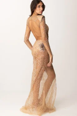 Elisabetta Franchi Abito Red Carpet In Tulle Ricamato con Cut-outSTEEL