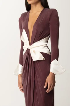 Elisabetta Franchi Abito Red Carpet con Fusciacca a FioccoROUGE NOIR/BURRO