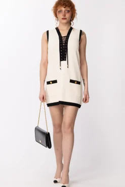 Elisabetta Franchi Abito Midi con Scollo Sul RetroBURRO/NERO