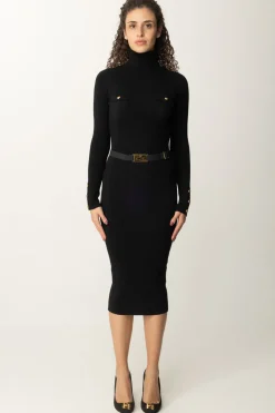 Elisabetta Franchi Abito Midi In Viscosa con CinturaNERO