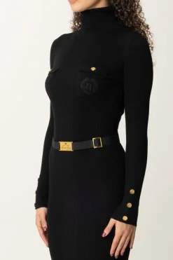 Elisabetta Franchi Abito Midi In Viscosa con CinturaNERO