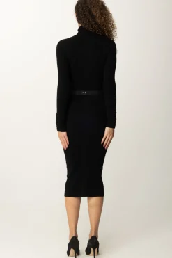 Elisabetta Franchi Abito Midi In Viscosa con CinturaNERO