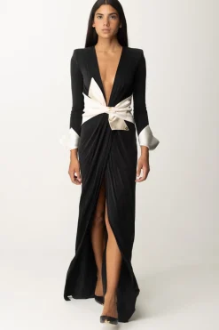 Elisabetta Franchi Abito Red Carpet con Fusciacca a FioccoNERO/BURRO