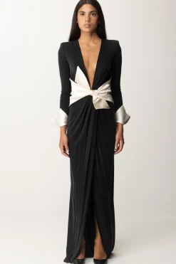 Elisabetta Franchi Abito Red Carpet con Fusciacca a FioccoNERO/BURRO