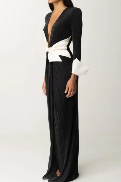 Elisabetta Franchi Abito Red Carpet con Fusciacca a FioccoNERO/BURRO