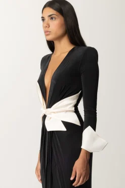 Elisabetta Franchi Abito Red Carpet con Fusciacca a FioccoNERO/BURRO