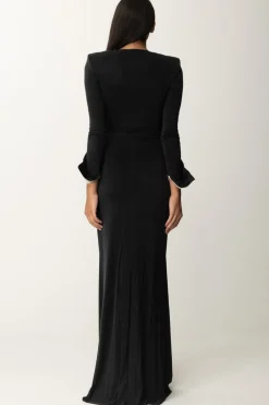 Elisabetta Franchi Abito Red Carpet con Fusciacca a FioccoNERO/BURRO