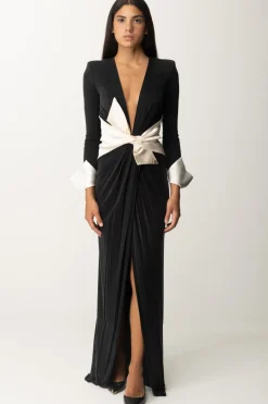 Elisabetta Franchi Abito Red Carpet con Fusciacca a FioccoNERO/BURRO