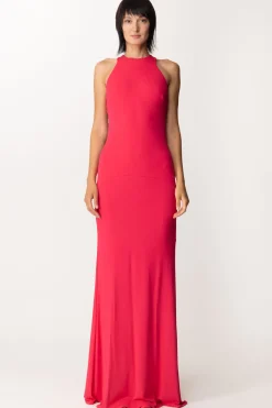 Elisabetta Franchi Abito Red Carpet con Scollo e Gioiello Sul RetroFUXIA