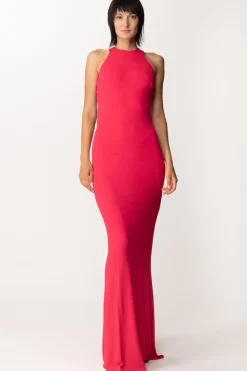 Elisabetta Franchi Abito Red Carpet con Scollo e Gioiello Sul RetroFUXIA