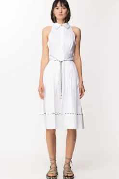 Elisabetta Franchi Abito Chemisier con Piping a ContrastoBIANCO