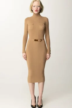 Elisabetta Franchi Abito Midi In Viscosa con CinturaCAMEL