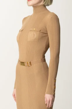 Elisabetta Franchi Abito Midi In Viscosa con CinturaCAMEL