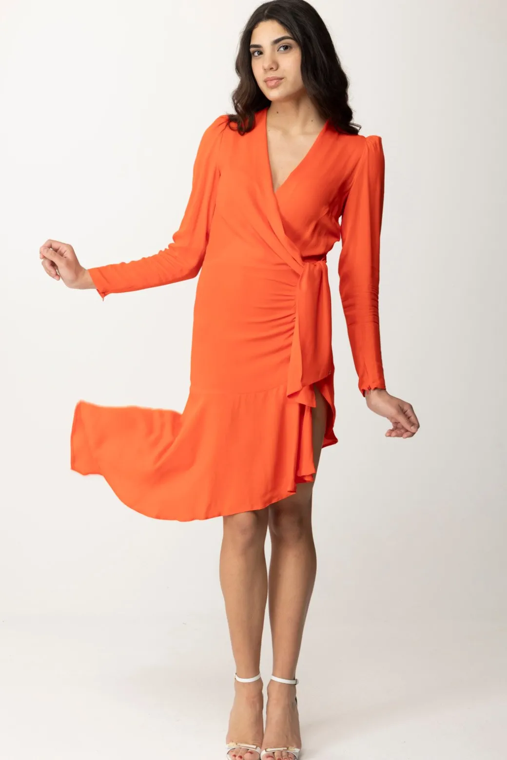 Elisabetta Franchi Abito Midi Asimmetrico con Nodo Al FiancoCORALLO