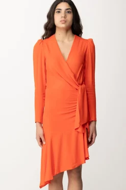 Elisabetta Franchi Abito Midi Asimmetrico con Nodo Al FiancoCORALLO