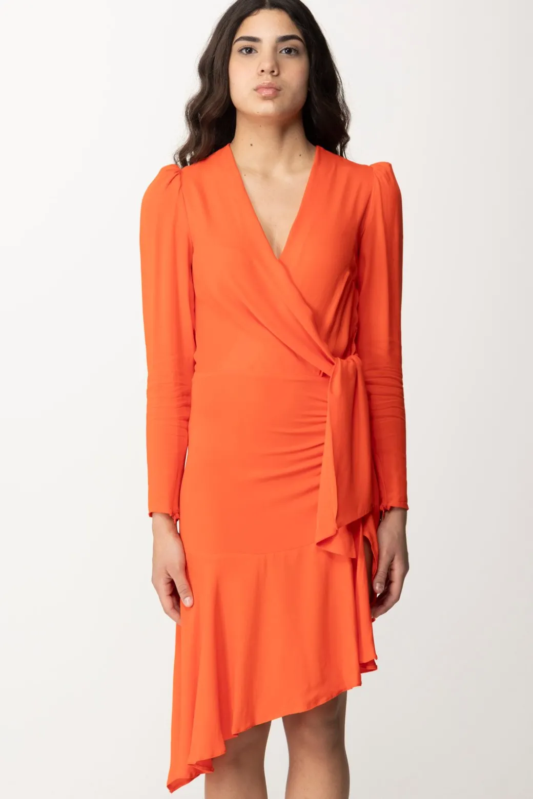 Elisabetta Franchi Abito Midi Asimmetrico con Nodo Al FiancoCORALLO