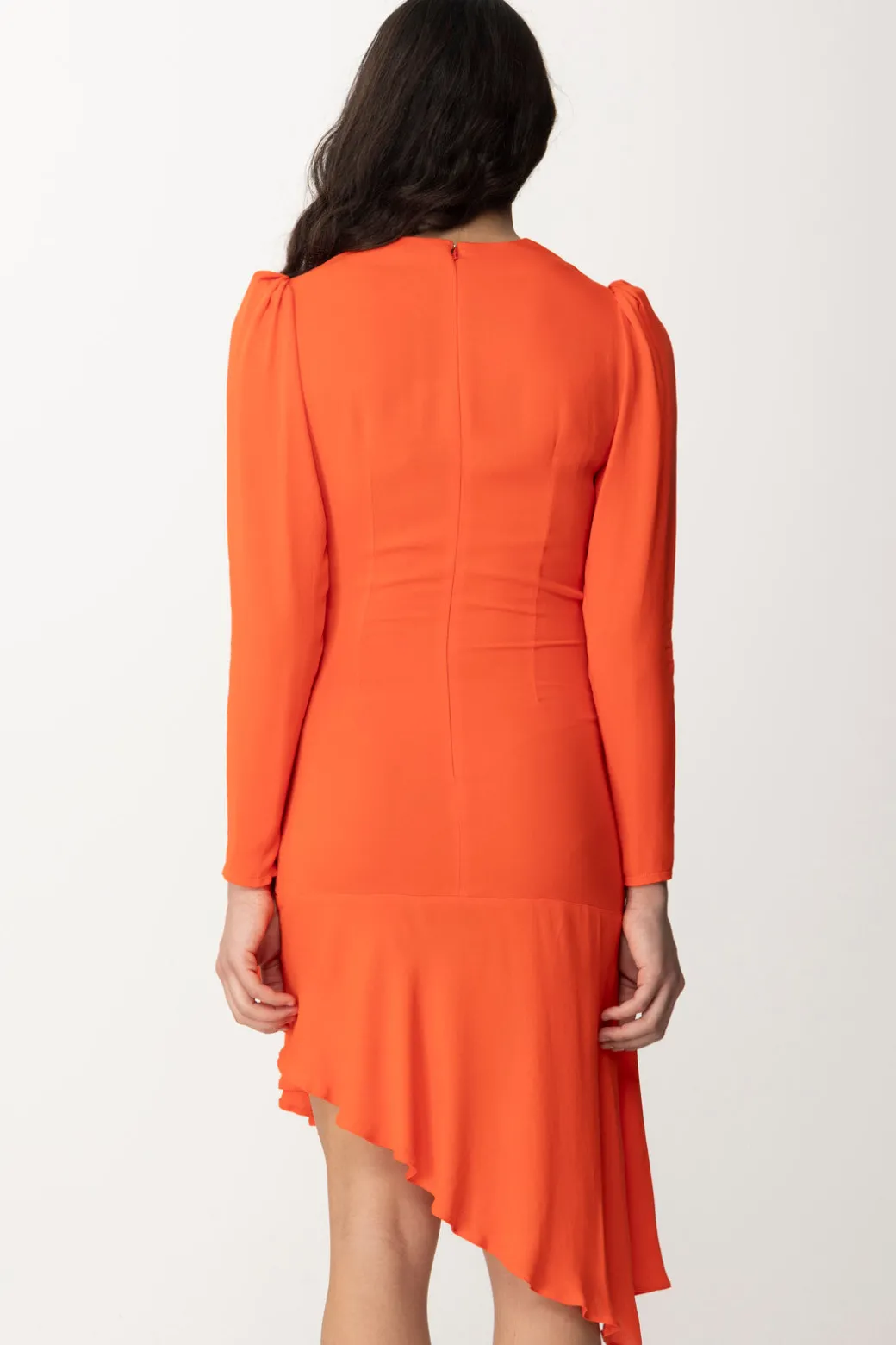 Elisabetta Franchi Abito Midi Asimmetrico con Nodo Al FiancoCORALLO