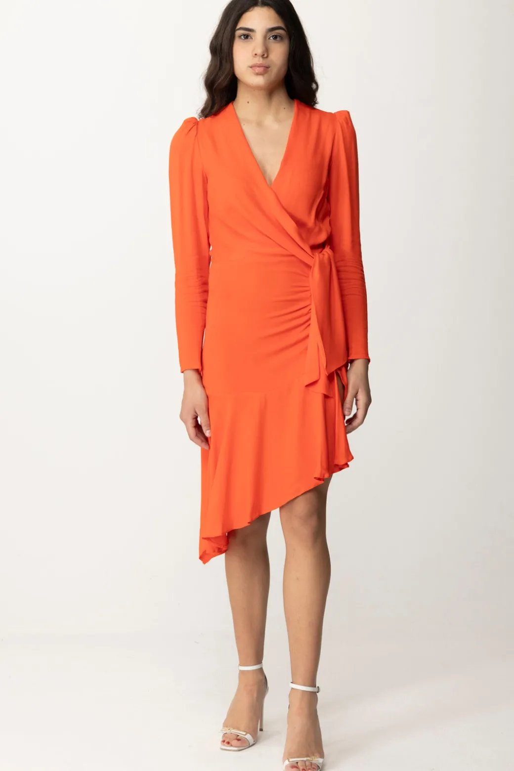 Elisabetta Franchi Abito Midi Asimmetrico con Nodo Al FiancoCORALLO