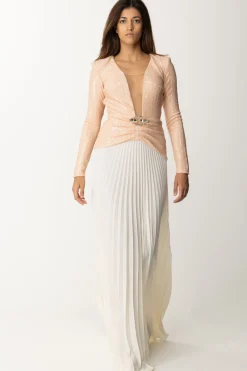 Elisabetta Franchi Abito Red Carpet con Top PaillettatoPORCELLANA/BURRO