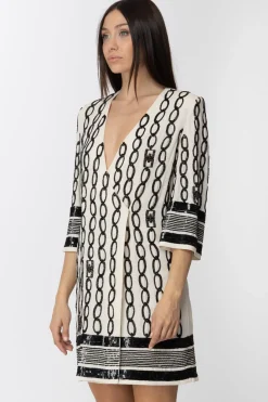 Elisabetta Franchi Abito Mini a Portafogli RicamatoBURRO/NERO