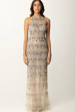 Elisabetta Franchi Abito Red Carpet Ricamato con Effetto PixelSTEEL