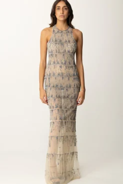 Elisabetta Franchi Abito Red Carpet Ricamato con Effetto PixelSTEEL