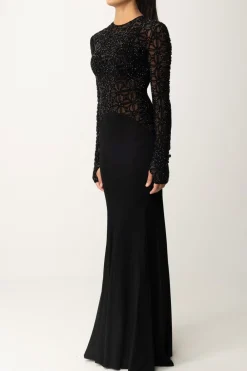 Elisabetta Franchi Abito Red Carpet In Tulle Flock RicamatoNERO