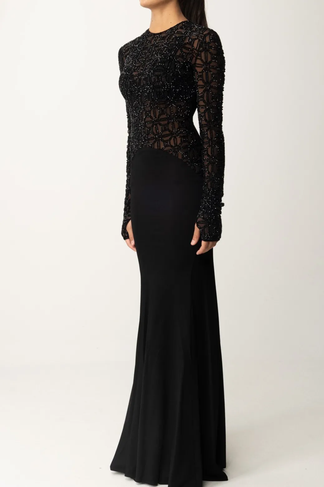 Elisabetta Franchi Abito Red Carpet In Tulle Flock RicamatoNERO